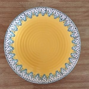 Anthropologie. Yellow Salad Plate Aqua Edge Detail